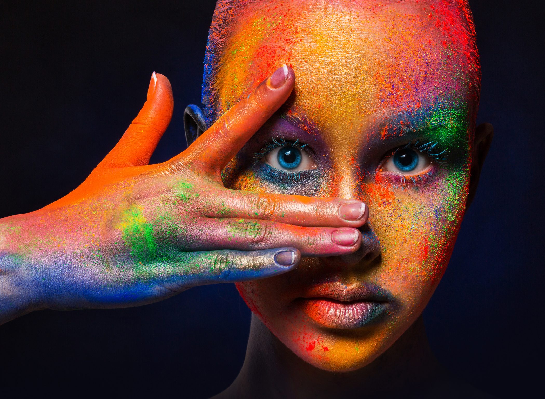 Model with Colorful Art Make-up, Close-up